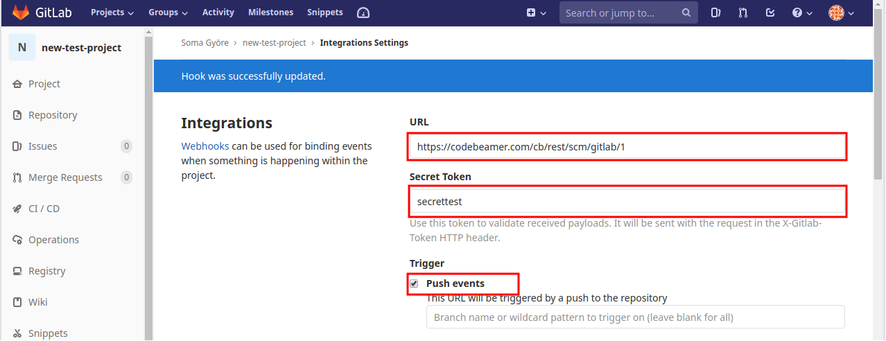 Configure GitLab webhook