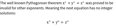 The well known Pythagorean theorem \(x^2   y^2 = z^2\) was proved to be invalid for other exponen...